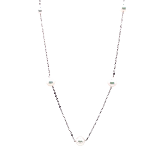 14K White Gold 6.5 - 7.0Mm Akoya Cultured Pearl Station Necklace
