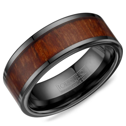 Crown Ring Black Ceramic and Wooden Inlay Band