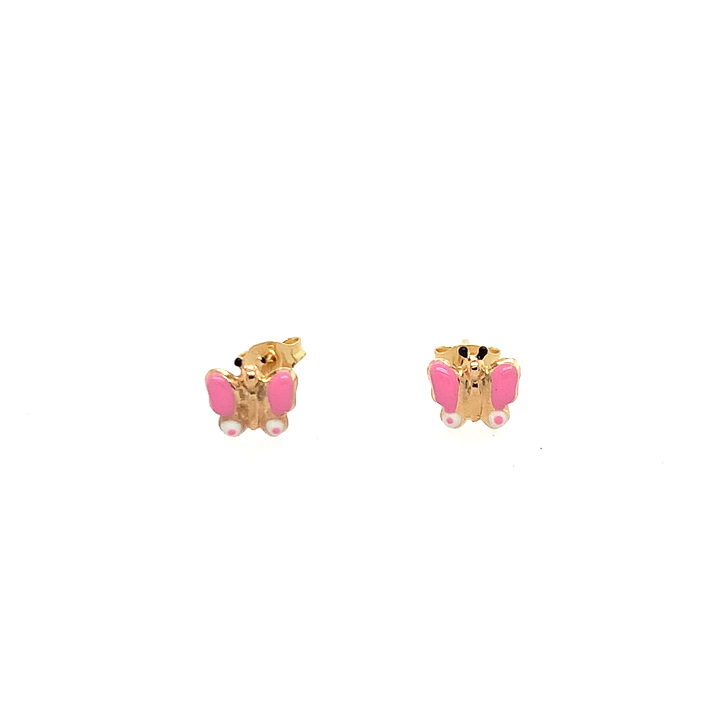 14K Yellow Gold Pink And White Butterfly Earrings