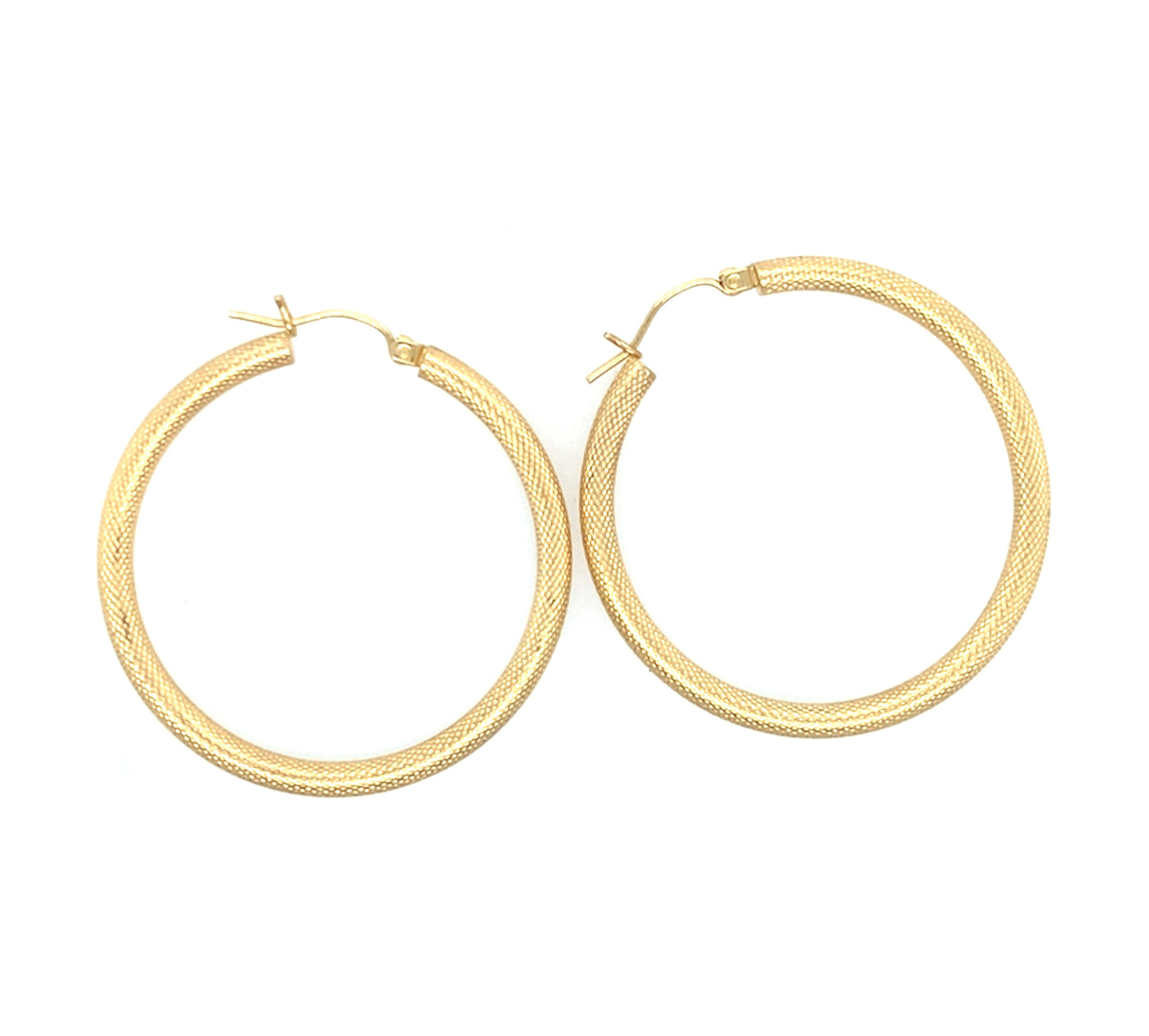 14K Yellow Gold Large Textured Hoop Earrings