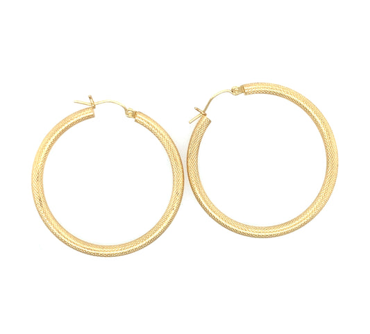 14K Yellow Gold Large Textured Hoop Earrings