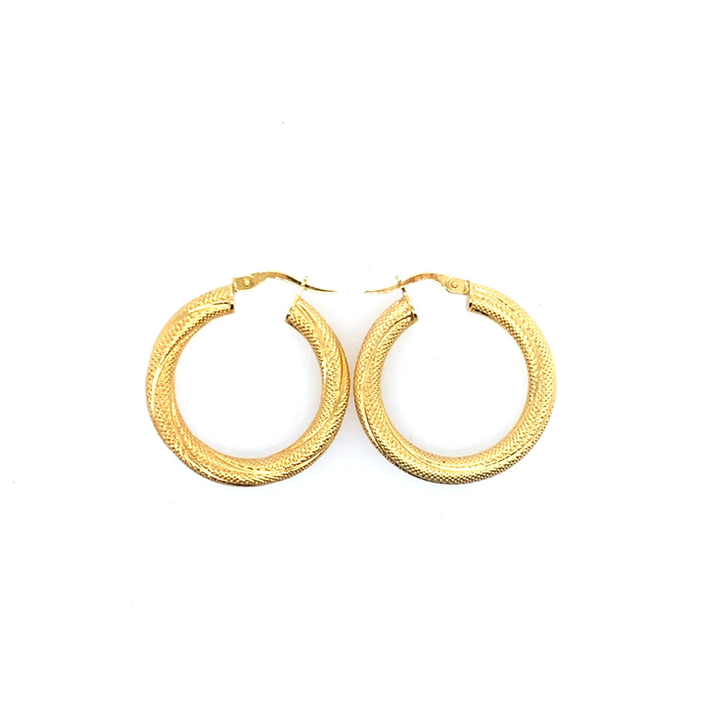 14K Yellow Gold Textured Hoop Earrings