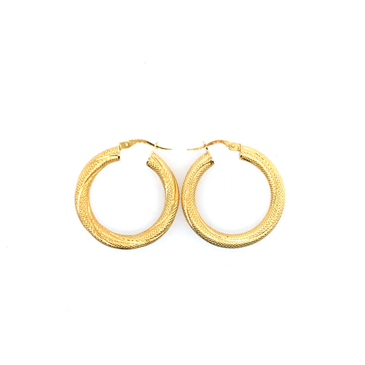 14K Yellow Gold Textured Hoop Earrings