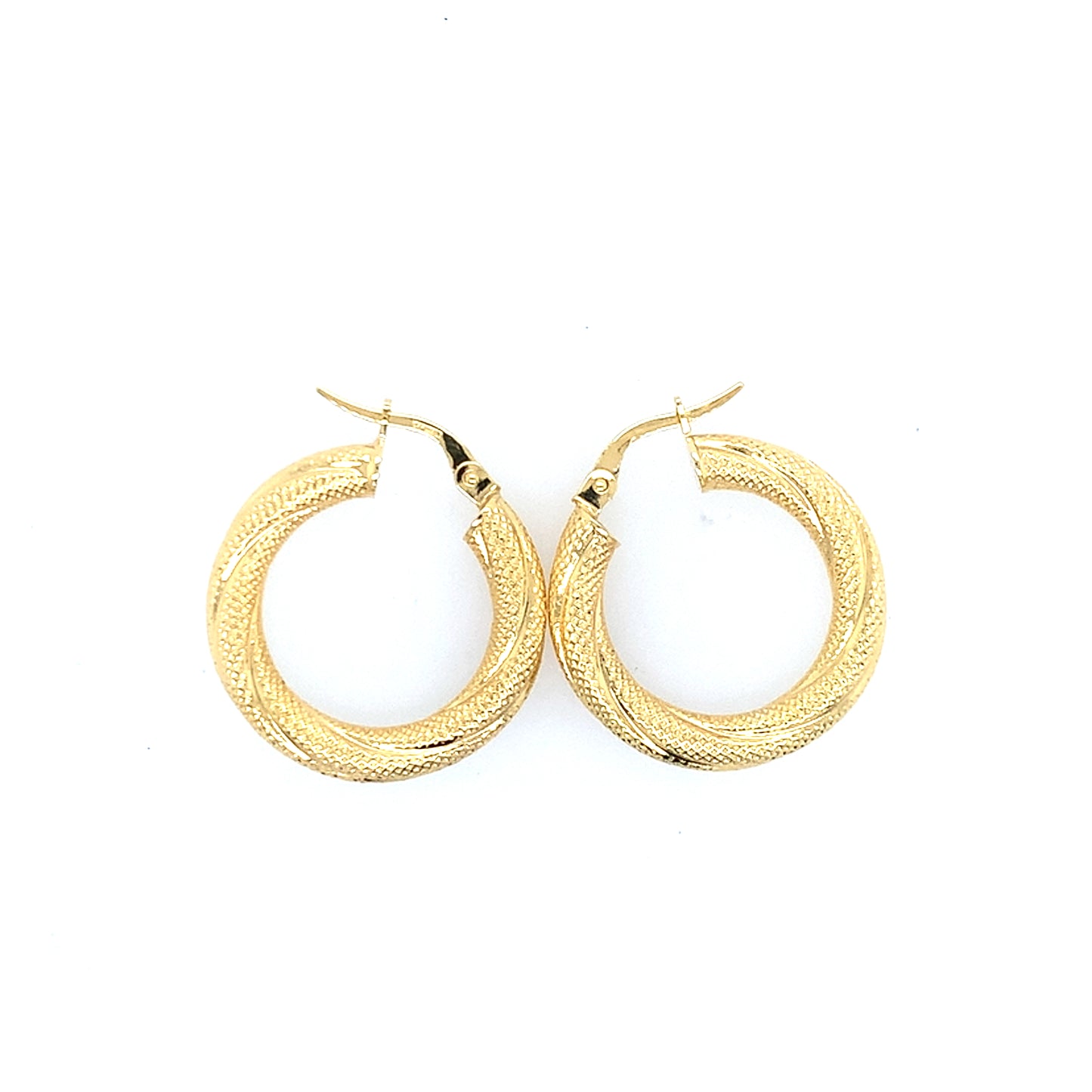 14K Yellow Gold Textured Hoop Earrings