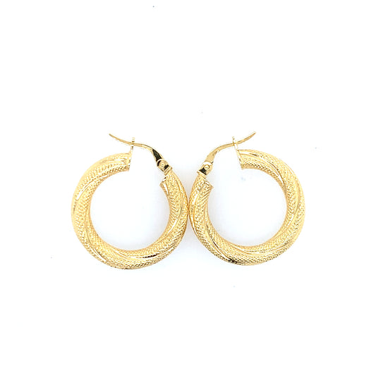 14K Yellow Gold Textured Hoop Earrings