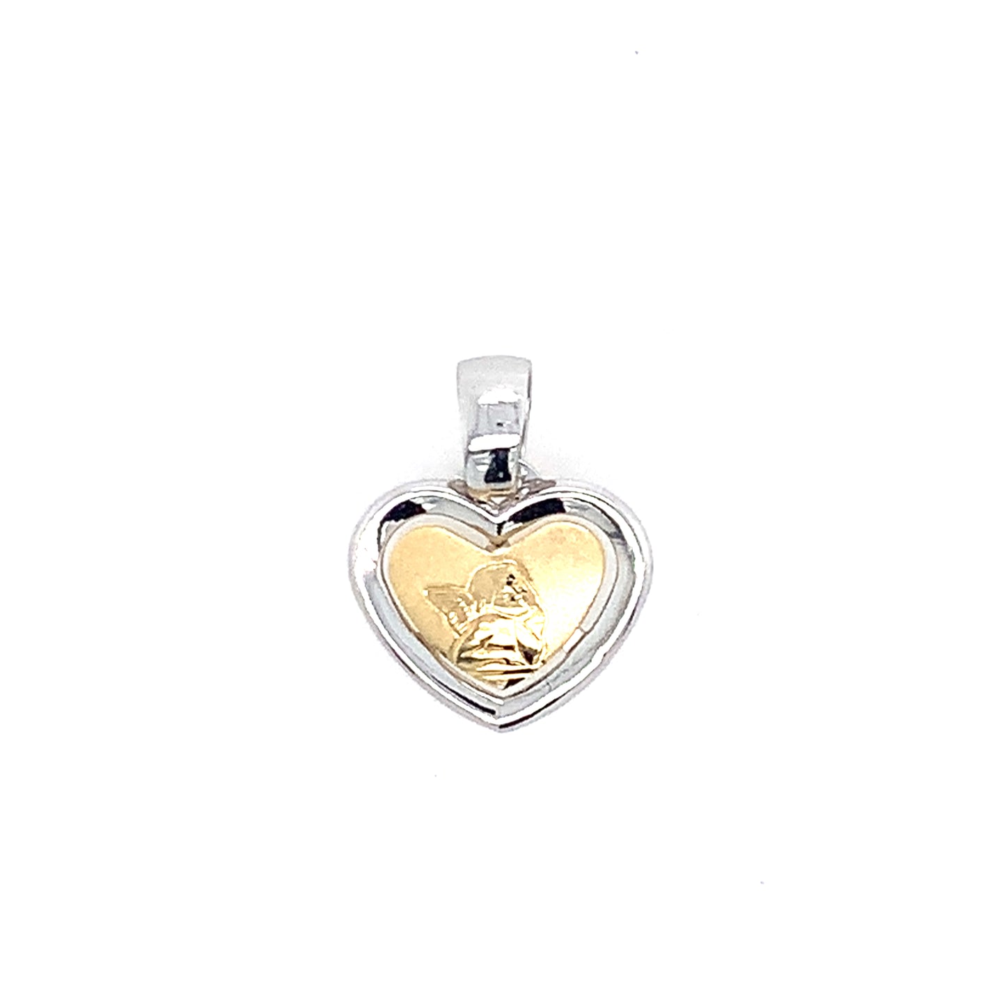 14K Two Tone Heart Angel Pendant Charm