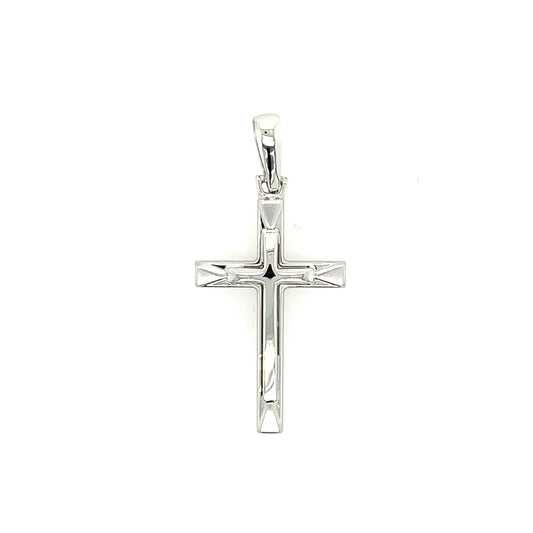 14K White Gold Textured Cross Pendant