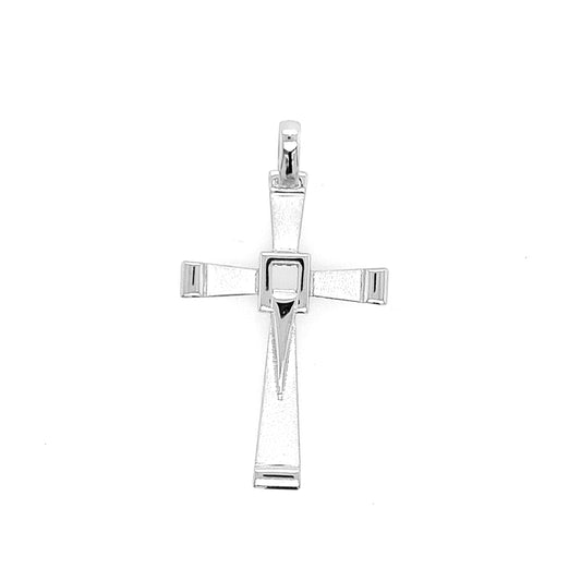 14K White Gold Textured Cross Pendant