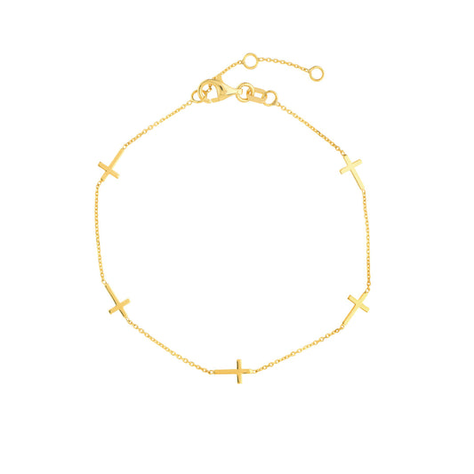 Rolland's Designs 14k 5 Station Mini Cross Bracelet
