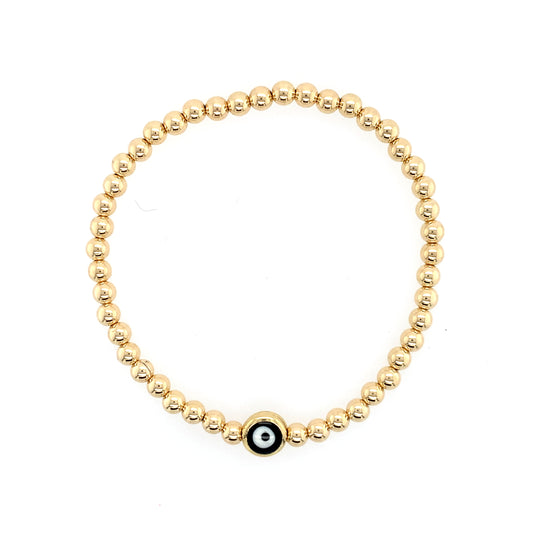 Dee Berkley Gold Filled Beaded Bracelet with Black Evil Eye Connector Charm
