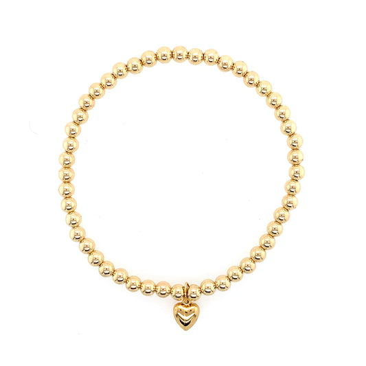 Dee Berkley 4Mm Gold Filled Beaded Bracelet with Petite Heart Charm
