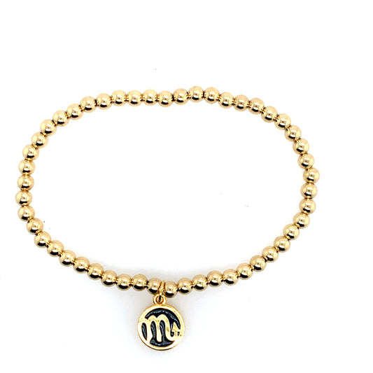 Dee Berkley Gold Filled Beaded Bracelet with Enamel Scorpio Zodiac Charm