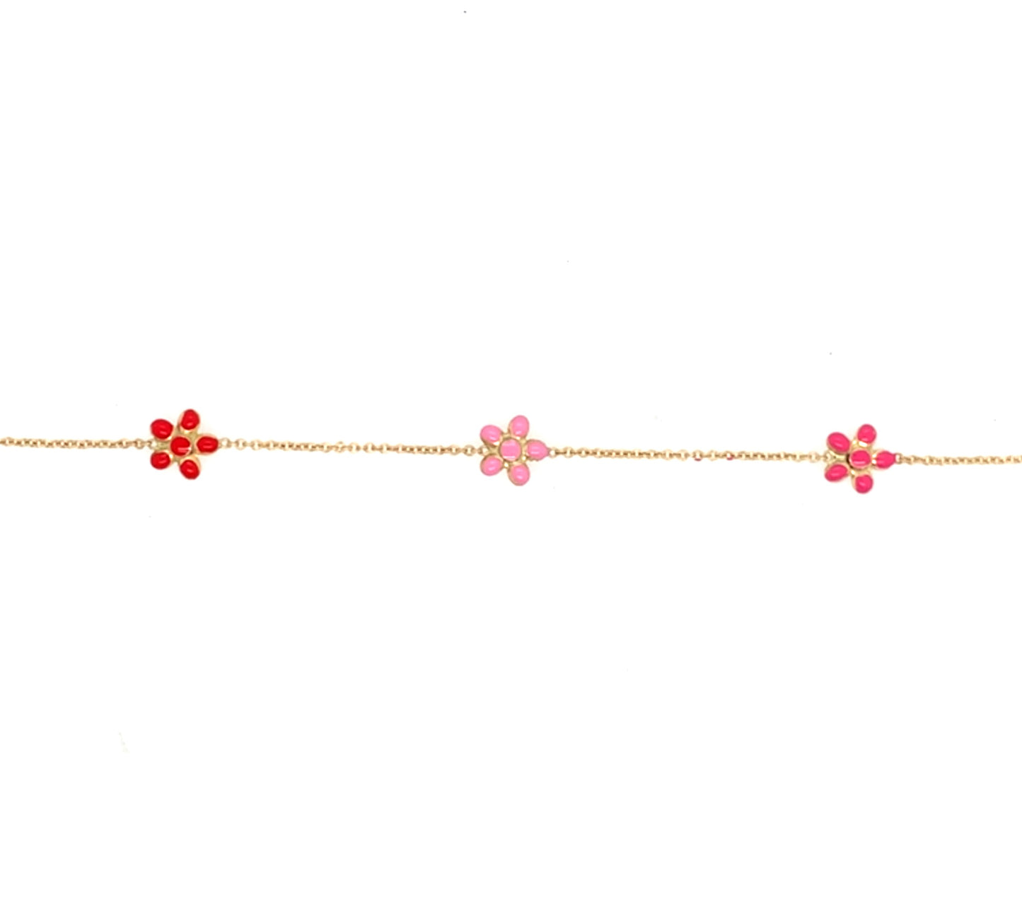 14K Yellow Gold Pink And Red Flower Children's Bracelet