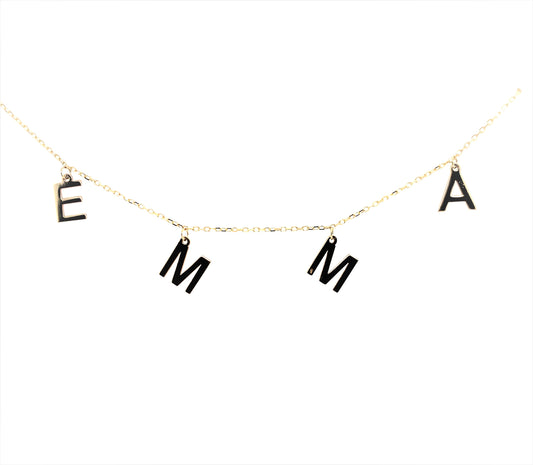 Rolland's Designs 14K Gold Hanging Initials Necklace "EMMA"