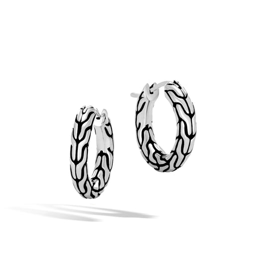 John Hardy Essentials Silver Carved Chain Hoop Earrings