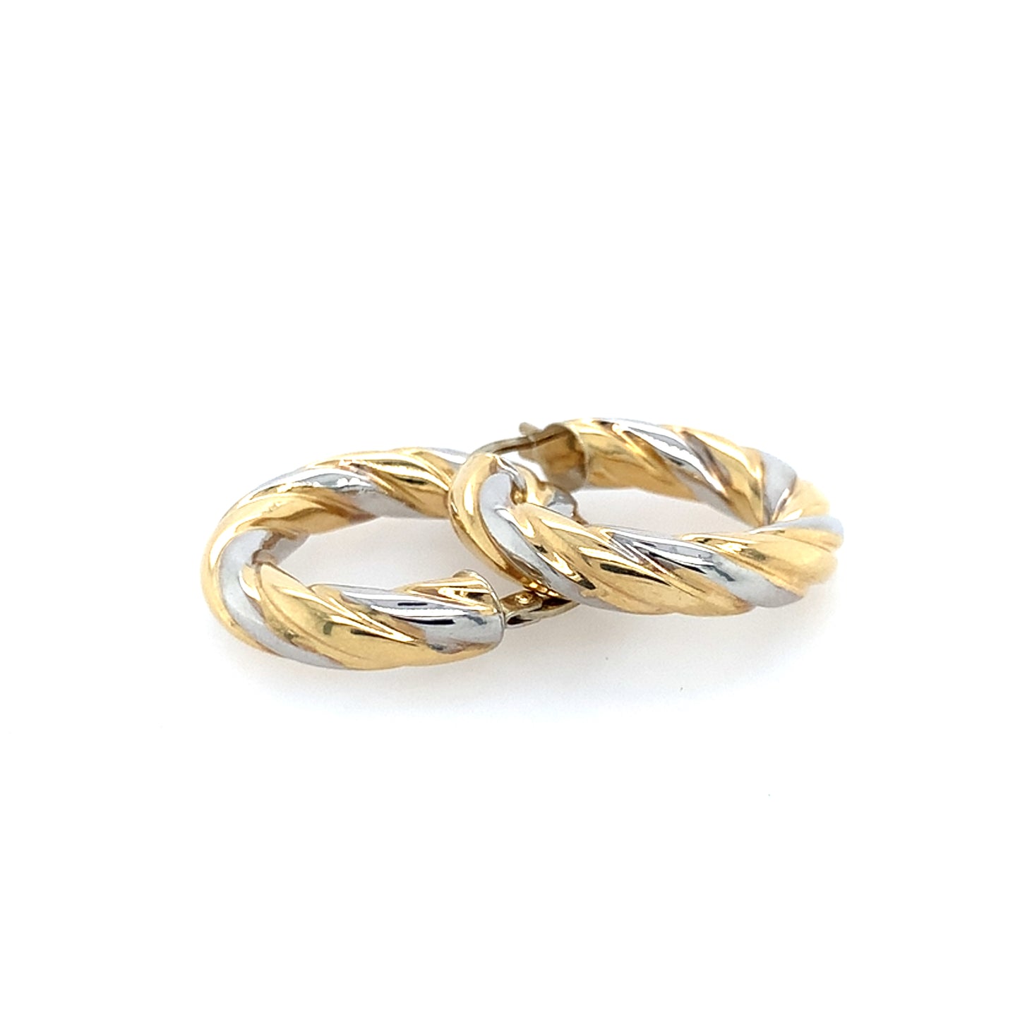 14K Two Tone Roped Hollow Hoop Earrings