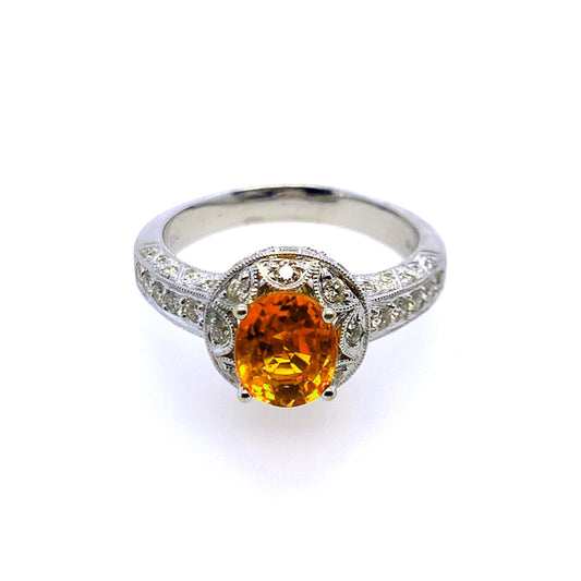 Estate 18K Gold Mexican Fire Opal & Diamond Ring
