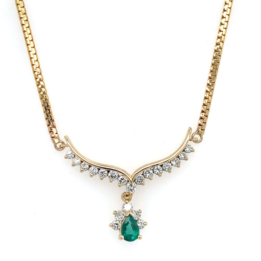 Estate 14K Gold Emerald & Diamond Necklace