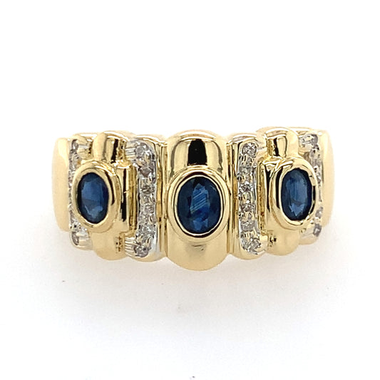 Estate 18K Gold Blue Sapphire & Diamond Ring