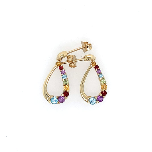 Estate 10K Gold Multi Colored Stone Earrings