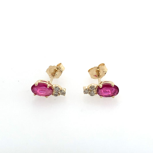 Estate 14K Gold Ruby And Diamond Stud Earrings