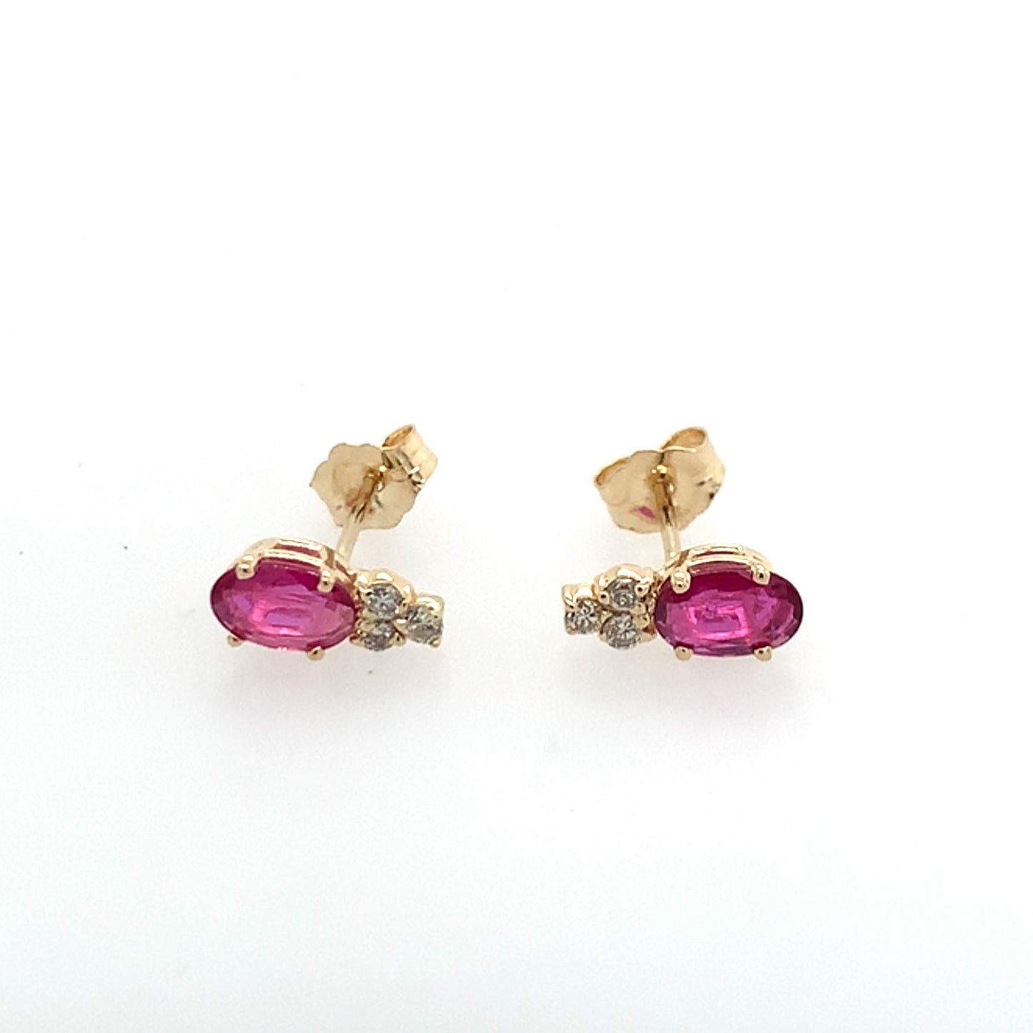 Estate 14K Gold Ruby And Diamond Stud Earrings