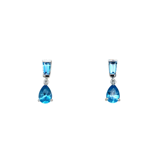 Estate 14K Gold Blue Topaz Drop Earrings