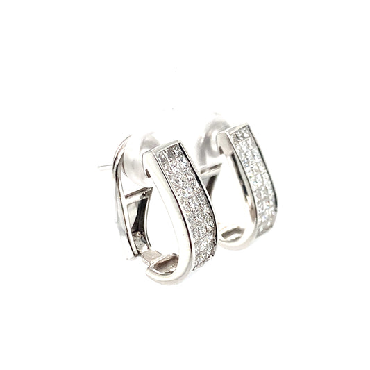 Estate18K White Gold  Princess Cut Invisible Set Diamond Omega Back Earrings