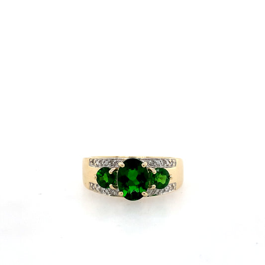 Estate 10K Gold 3 Synthetic Green Stone Ring