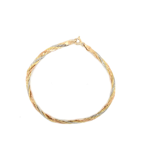Estate 14K Gold Tri Color Diamond Cut Braided Bracelet