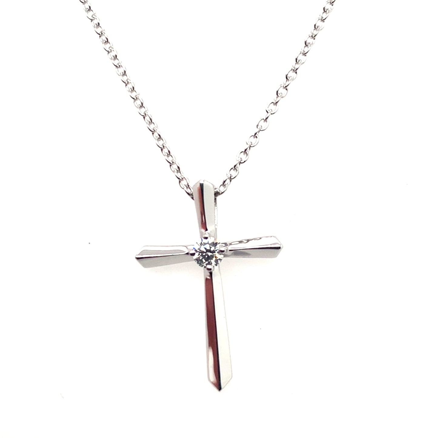 Estate Hearts On Fire 18K White Gold Single Diamond Cross Pendant Necklace