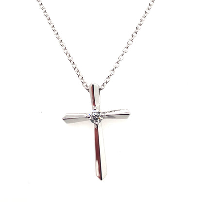 Estate Hearts On Fire 18K White Gold Single Diamond Cross Pendant Necklace
