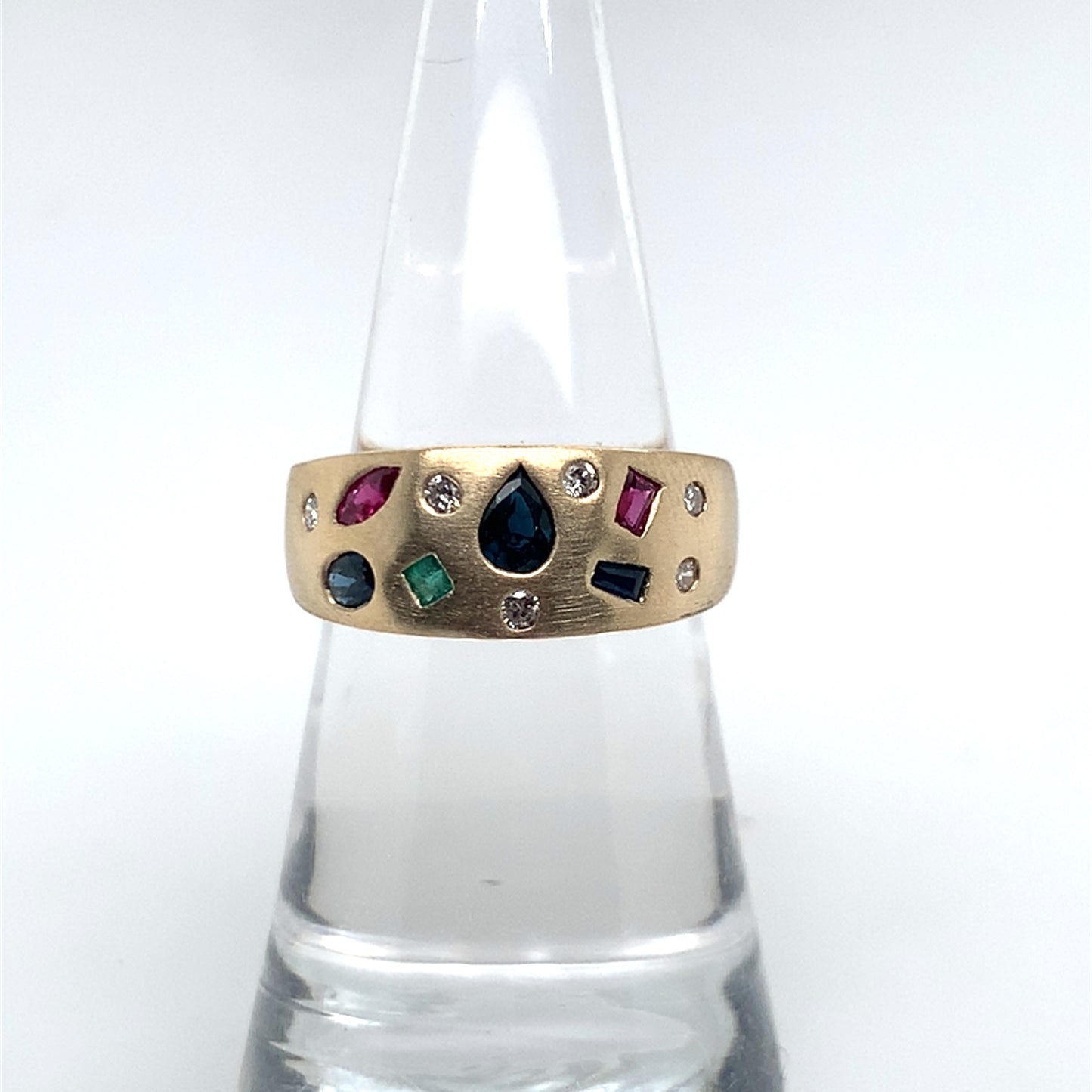 Estate 10K Gold Satin Finish Multi Stone Ring