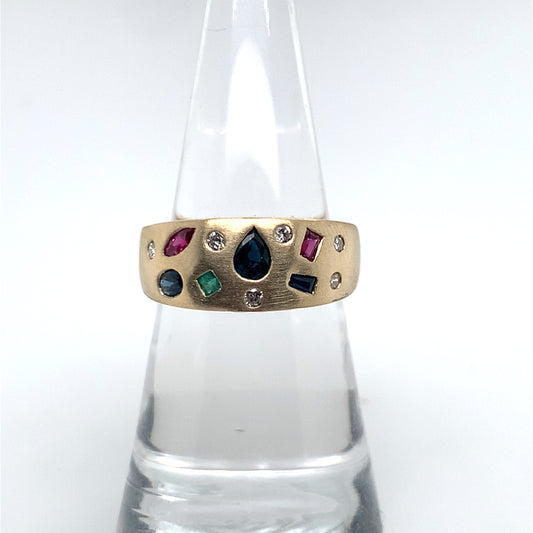 Estate 10K Gold Satin Finish Multi Stone Ring