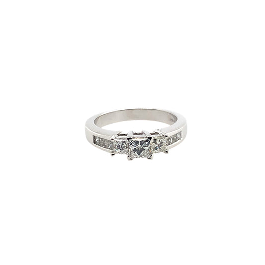 Estate 14K White Gold Diamond 3 Stone Princess Cut Channel Ring