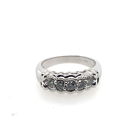 Estate 14K White Gold Diamond 5-Stone Anniversary Ring