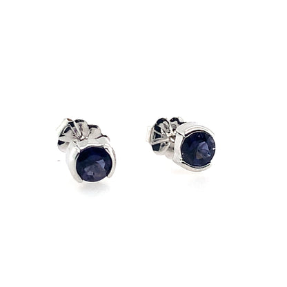 Estate 14K White Gold Round Purple Half Bezel Stud Earrings