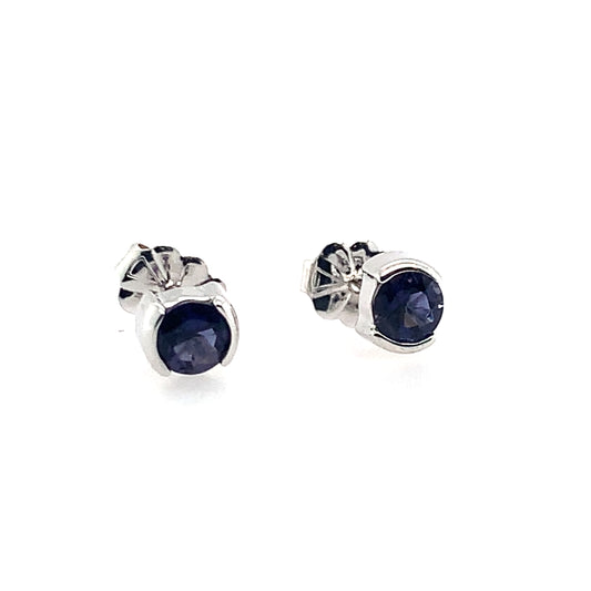 Estate 14K White Gold Round Purple Half Bezel Stud Earrings