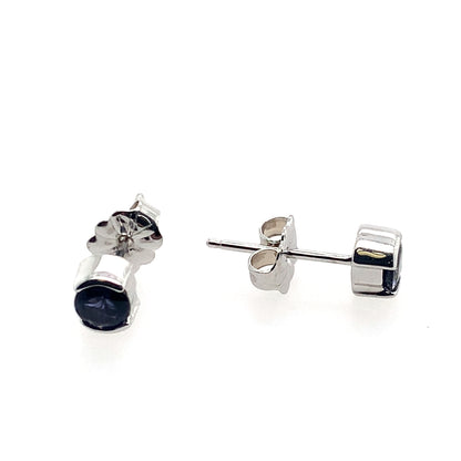 Estate 14K White Gold Round Purple Half Bezel Stud Earrings