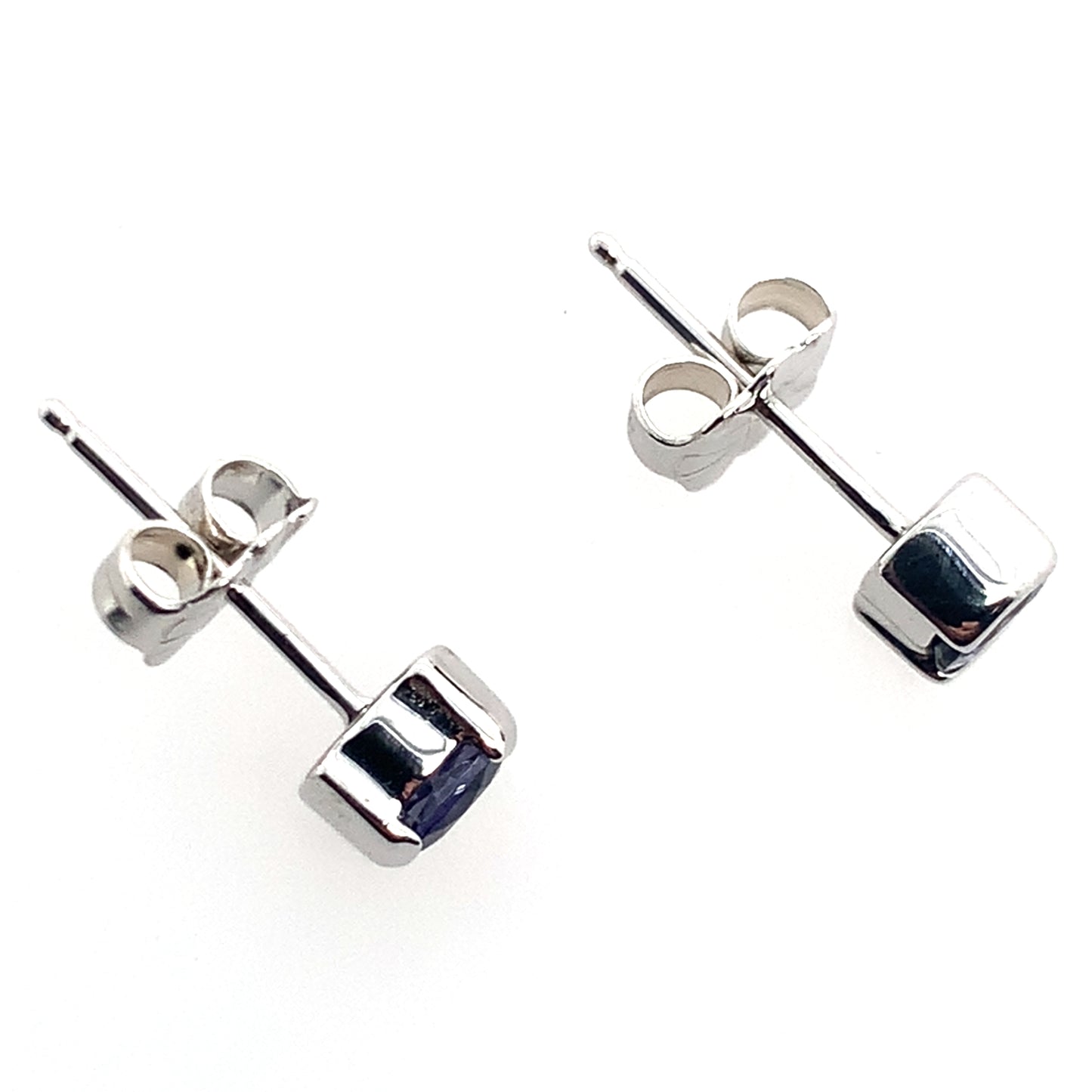 Estate 14K White Gold Round Purple Half Bezel Stud Earrings