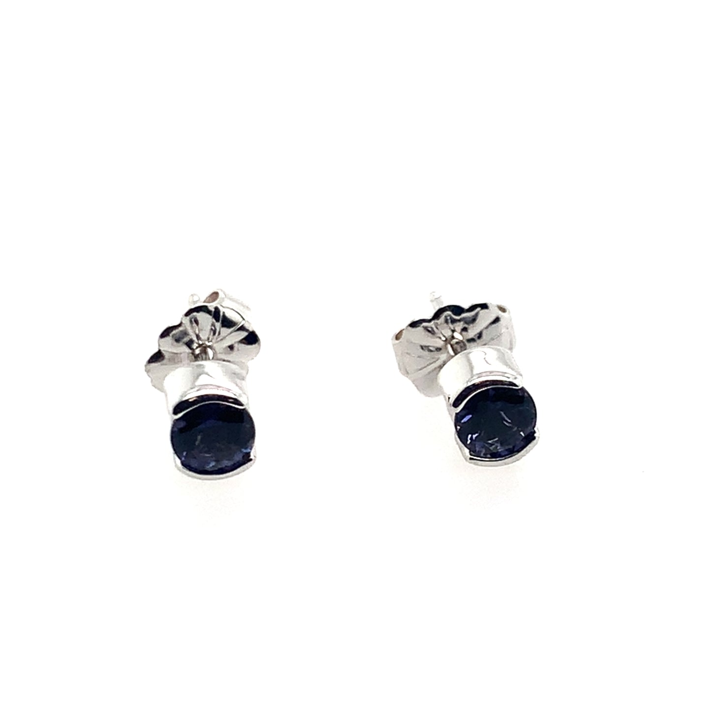 Estate 14K White Gold Round Purple Half Bezel Stud Earrings
