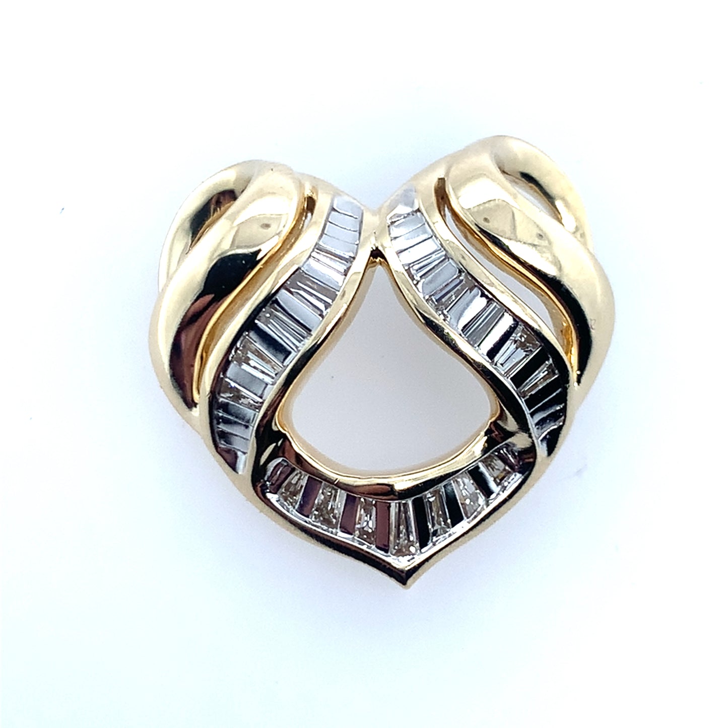 Estate 14K Yellow Gold Baguette Diamond Heart Slide Pendant