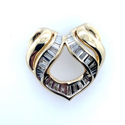 Estate 14K Yellow Gold Baguette Diamond Heart Slide Pendant