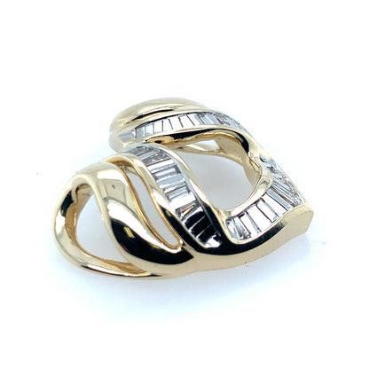 Estate 14K Yellow Gold Baguette Diamond Heart Slide Pendant