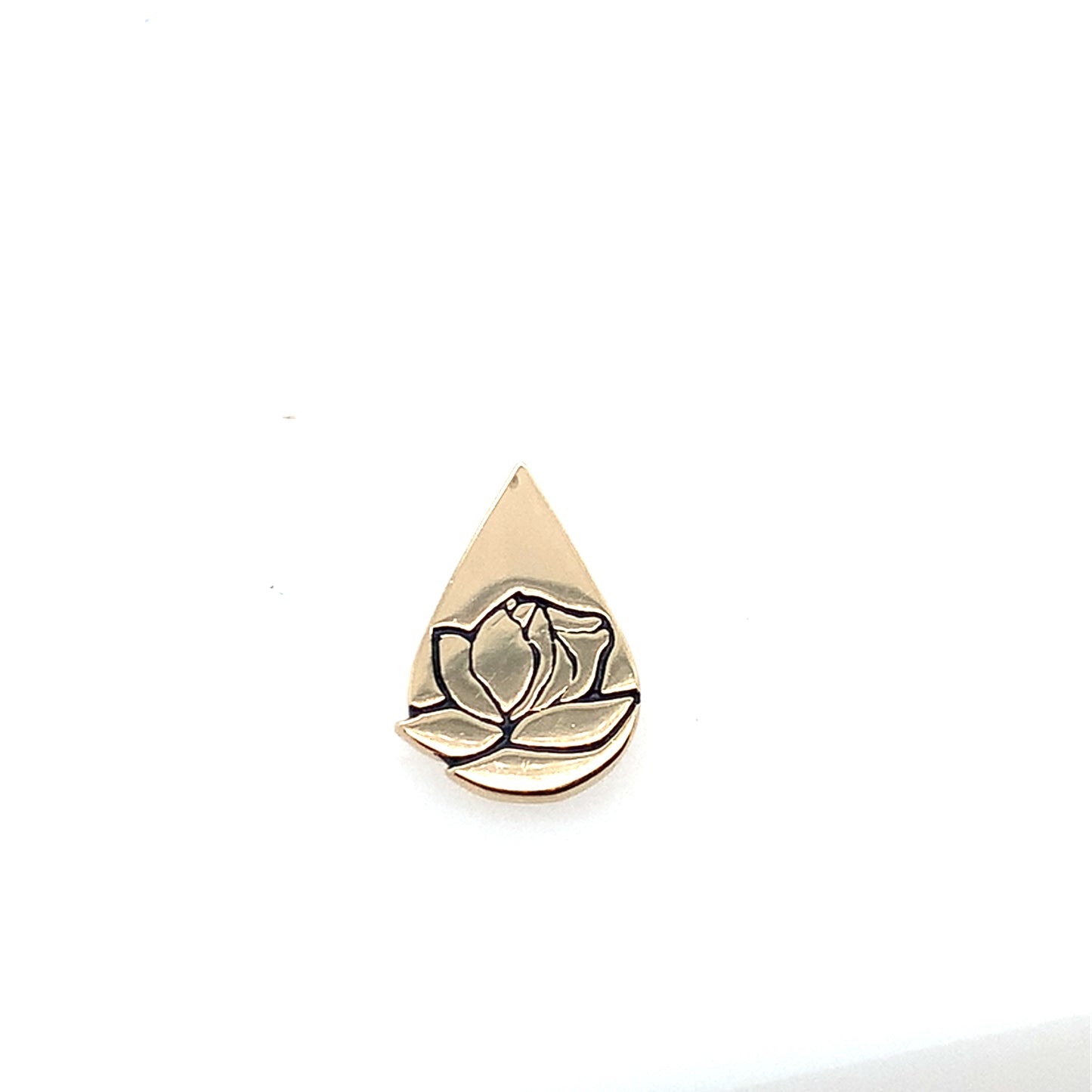 Estate 10K Yellow Gold Lotus Flowr Tear Drop Pendant