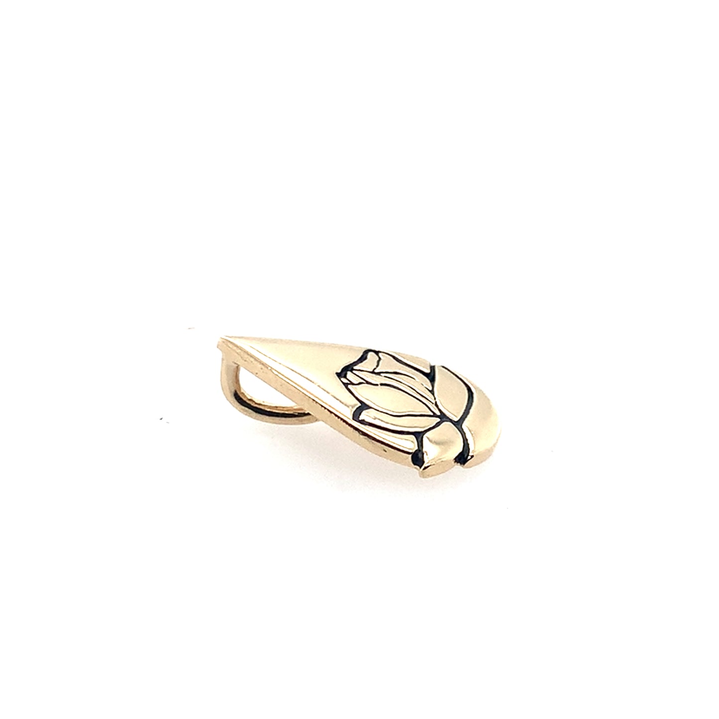 Estate 10K Yellow Gold Lotus Flowr Tear Drop Pendant