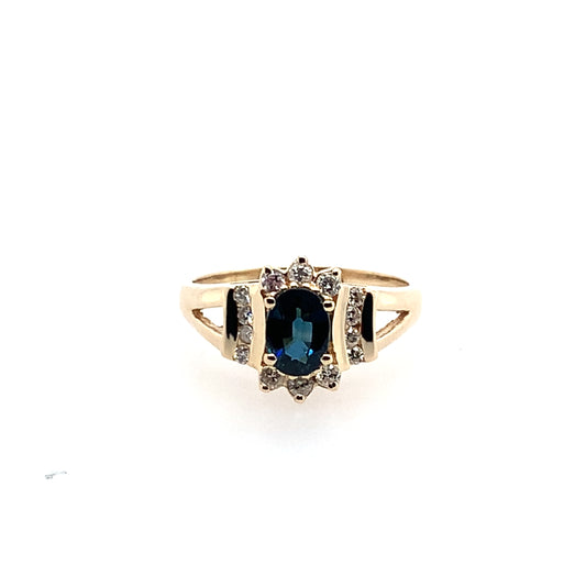 Estate14K Yellow Gold Oval Sapphire & Diamond Ring