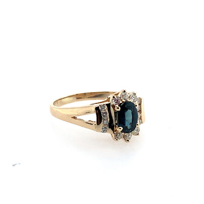 Estate14K Yellow Gold Oval Sapphire & Diamond Ring