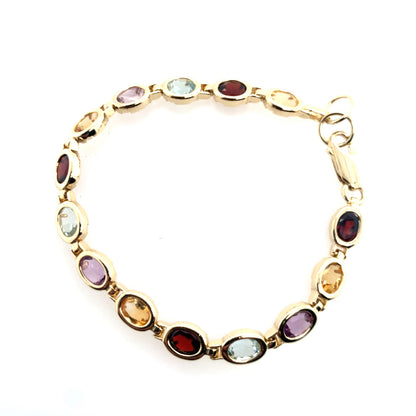 Estate 14K Yellow Gold Bezel Set Oval Multi-Colored Stone Bracelet