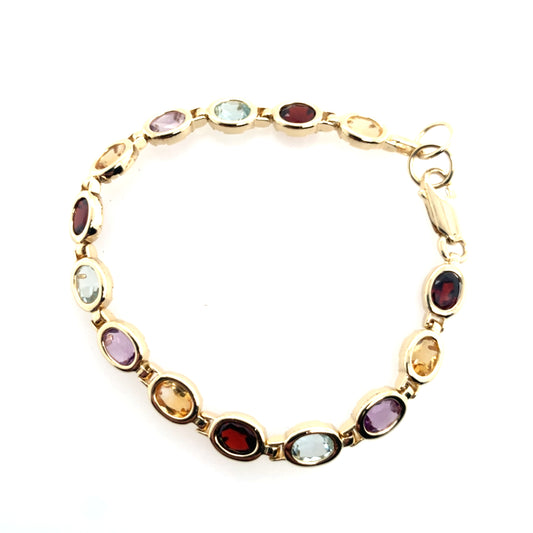 Estate 14K Yellow Gold Bezel Set Oval Multi-Colored Stone Bracelet